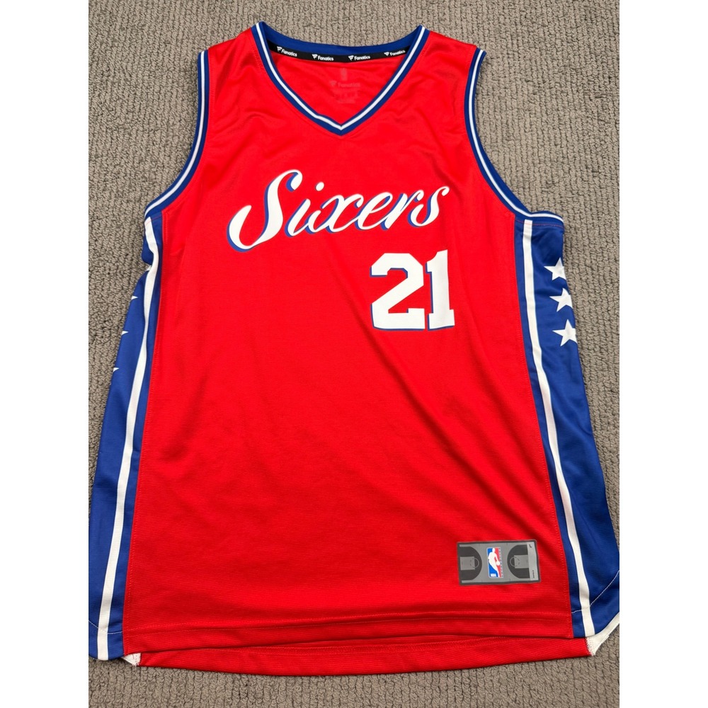 Fanatics NBA Philadelphia 76ers Joel Embiid 21 Jersey Red Mens Large Basketball